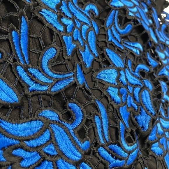 RARE Self-Portrait Cobalt Blue Floral Embroidered Lace Cocktail Mini Dress - Picture 10 of 16